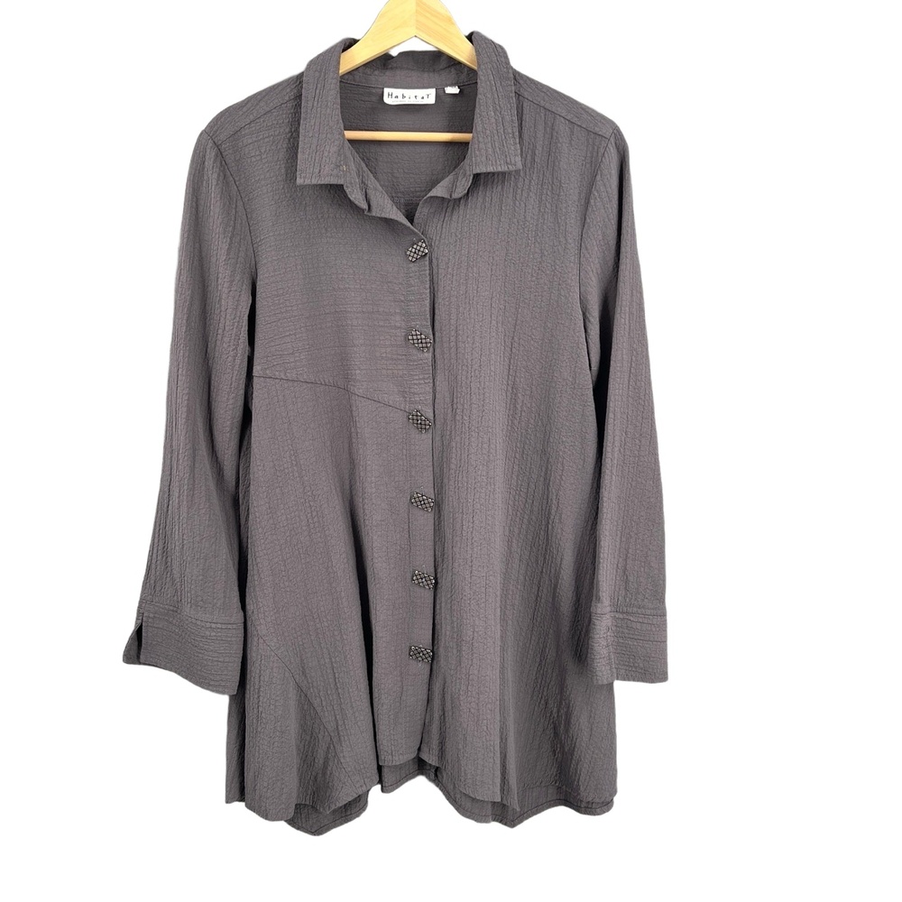 Habitat Gray Tunic Shirt Button-Up Textured Lightweight Oversize‎ Boho Small